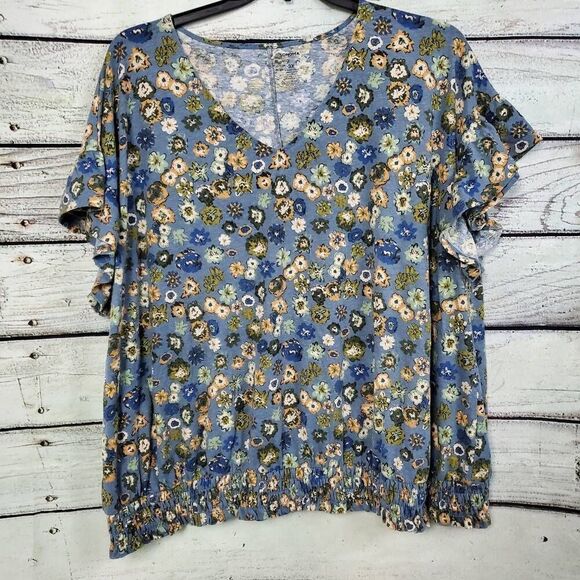 Sonoma Woman's 3x Plus Blue Floral Top - Picture 1 of 7